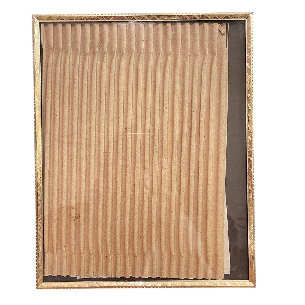 Vtg Gold Brass Mid Century Modern 8x10 Picture Frame Ornate Etched Free Standing